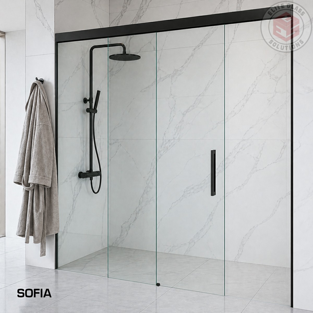 Sofia Frameless Sliding Shower Kit  Matt Black 